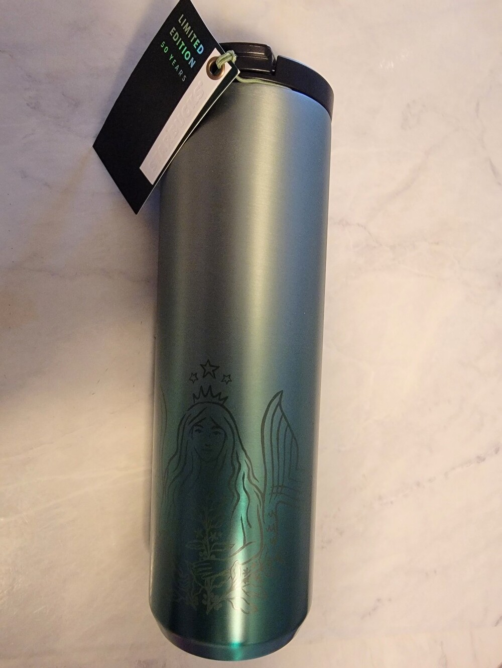 Starbucks Teal Green Metallic Tumbler with Mermaid Detail